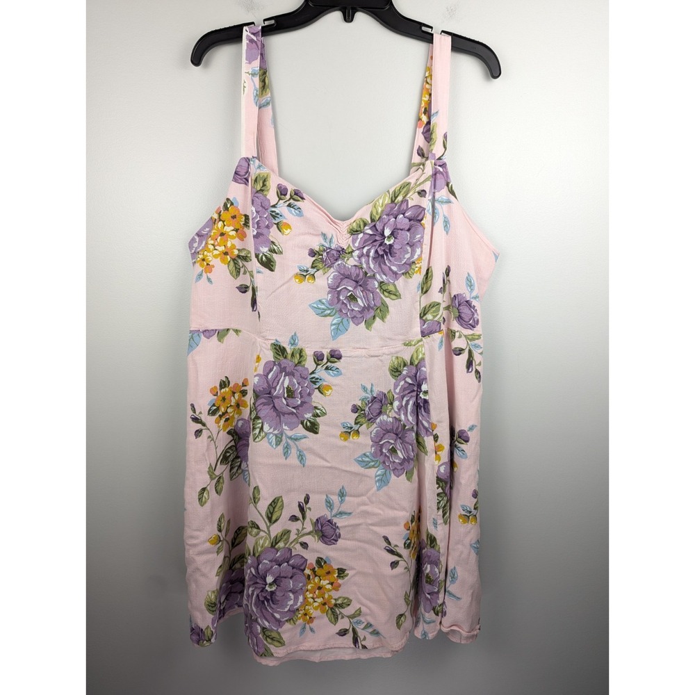 Forever 21 Women's Floral‎ Sleeveless Dress 2X Pink Adjustable Strap Short